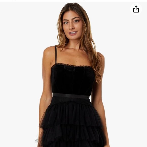 Betsy & Adam Short Velvet Mesh Party Black A-Line Mini Dress Size 8 NEW WITH TAG - Picture 2 of 10